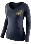 Michigan Wolverines Womens Nike Football Modern Sport V Neck T-Shirt - Navy Blue