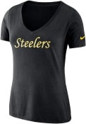 Pittsburgh Steelers Womens Nike Tri-Blend Historic V Neck T-Shirt - Black