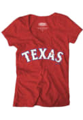 Texas Rangers Womens Red Wordmark Triblend V-Neck V-Neck