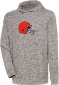 Cleveland Browns Antigua Chenille Logo Absolute Hooded Sweatshirt - Oatmeal