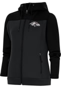 Baltimore Ravens Womens Antigua Metallic Logo Protect Full Zip Jacket - Black