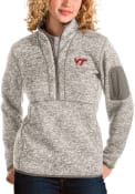 Virginia Tech Hokies Womens Antigua Fortune 1/4 Zip Pullover - Oatmeal