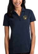 Milwaukee Brewers Womens Antigua Tribute Polo Shirt - Navy Blue