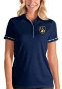 Milwaukee Brewers Womens Antigua Salute Polo Shirt - Navy Blue