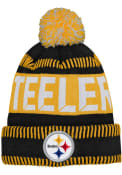 Pittsburgh Steelers Youth Sport Tech Cuff Pom Knit Hat - Black