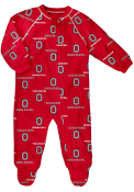 Ohio State Buckeyes Baby All Over Raglan One Piece Pajamas - Red