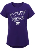 Purple Girls K-State Wildcats Slogan Heart T-Shirt