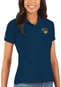 Milwaukee Brewers Womens Antigua Legacy Pique Polo Shirt - Navy Blue