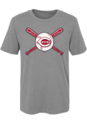 Cincinnati Reds Boys Grey Crossed Bats T-Shirt