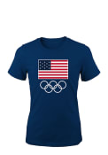 Team USA Womens Navy Blue Flags and Rings Short Sleeve T Shirt