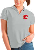 Calgary Flames Womens Antigua Affluent Polo Polo Shirt - Grey