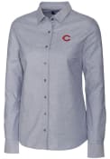 Cincinnati Reds Womens Cutter and Buck Stretch Oxford Dress Shirt - Grey