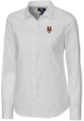 New York Mets Womens Cutter and Buck Stretch Oxford Dress Shirt - White