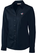 Toronto Blue Jays Womens Cutter and Buck Epic Easy Care Fine Twill Dress Shirt - Navy Blue