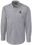 Michigan State Spartans Cutter and Buck Easy Care Gingham Dress Shirt - Charcoal