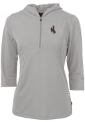 Wyoming Cowboys Womens Cutter and Buck Virtue Eco Pique Hooded Sweatshirt - Grey