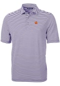 Clemson Tigers Cutter and Buck Virtue Eco Pique Stripe Polo Shirt - Purple