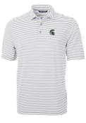 Michigan State Spartans Cutter and Buck Virtue Eco Pique Stripe Polo Shirt - Grey