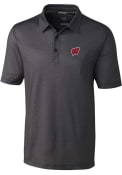 Wisconsin Badgers Cutter and Buck Pike Mini Pennant Print Stretch Polos Shirt - Black