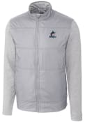 Miami Marlins Cutter and Buck Stealth Hybrid Quilted Full Zip Jacket - Grey