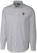New York Mets Cutter and Buck Stretch Oxford Stripe Dress Shirt - Charcoal