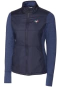 Toronto Blue Jays Womens Cutter and Buck Stealth Hybrid Quilted Light Weight Jacket - Navy Blue