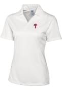 Philadelphia Phillies Womens Cutter and Buck Drytec Genre Textured Polo Shirt - White