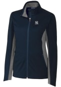 New York Yankees Womens Cutter and Buck Navigate Softshell Light Weight Jacket - Navy Blue