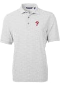Philadelphia Phillies Cutter and Buck Virtue Eco Pique Botanical Polo Shirt - Grey