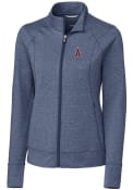 Los Angeles Angels Womens Cutter and Buck Shoreline Heathered Full Zip Jacket - Navy Blue