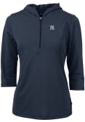 New York Yankees Womens Cutter and Buck Virtue Eco Pique Hooded Sweatshirt - Navy Blue