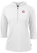 Cincinnati Reds Womens Cutter and Buck Virtue Eco Pique Hooded Sweatshirt - White