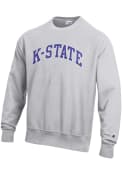 Champion Mens Grey K-State Wildcats Reverse Weave Crew Sweatshirt