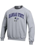 Champion Mens Grey K-State Wildcats Arch Mascot Crew Sweatshirt