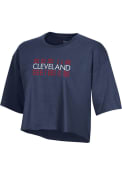 Cleveland Womens Champion Repeating Wordmark T-Shirt - Navy Blue