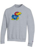 Kansas Jayhawks Champion Big Logo Twill Crew Sweatshirt - Grey