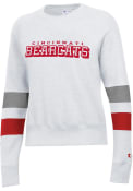 Champion Womens White Cincinnati Bearcats Sleeve Blocked Crew Sweatshirt