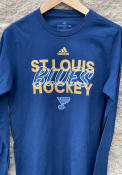 St Louis Blues Adidas Raised Middle T Shirt - Navy Blue
