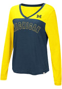 Michigan Wolverines Womens Colosseum Ski Jump V Neck T-Shirt - Navy Blue