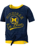 Michigan Wolverines Girls Colosseum Stroll 2 Layer Fashion T-Shirt - Navy Blue