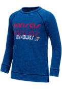 Kansas Jayhawks Girls Colosseum Hot Hands Burnout Crew Sweatshirt - Blue