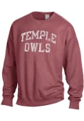 Temple Owls Womens Comfort Wash Crew Sweatshirt - Red