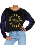 Baltimore Ravens Womens Zubaz Zebra Crop Crew Sweatshirt - Black