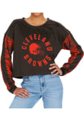 Cleveland Browns Womens Zubaz Zebra Crop Crew Sweatshirt - Brown