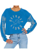 Detroit Lions Womens Zubaz Zebra Crop Crew Sweatshirt - Blue