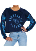 Tennessee Titans Womens Zubaz Zebra Crop Crew Sweatshirt - Navy Blue