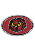Temple Owls Domed Oval Shaped Car Emblem - Red