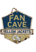 KH Sports Fan GA Tech Yellow Jackets Fan Cave Rustic Badge Sign