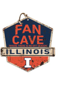 KH Sports Fan Illinois Fighting Illini Fan Cave Rustic Badge Sign