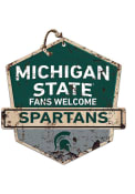 KH Sports Fan Michigan State Spartans Fans Welcome Rustic Badge Sign